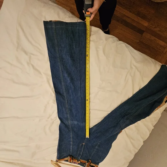 RARE VINTAGE 70s Suede Patchwork Wideleg Bell Bottoms Jeans - Picture 7 of 12
